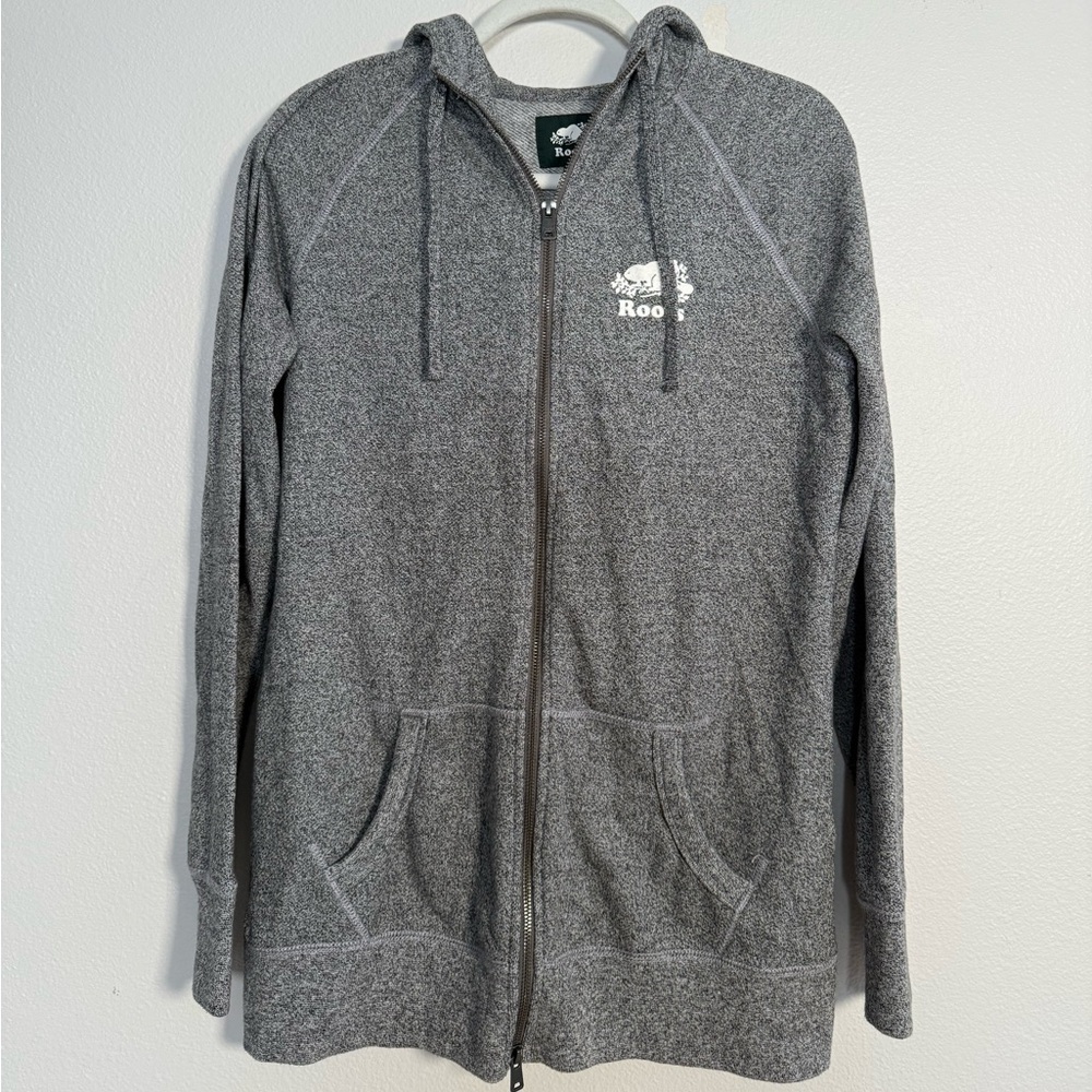 Roots Organic Capri Full Zip Hoodie in salt & pepper oversized Women’s Sz M NWT